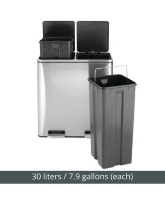 Metal Steel 60L Large Dual Compartment Step Trash Can - Brushed Chrome