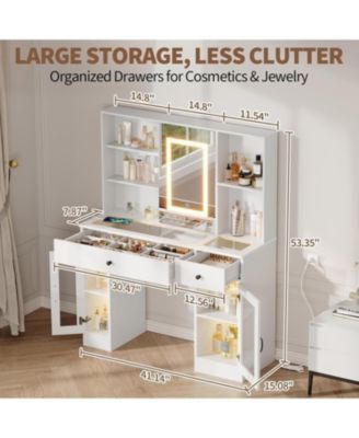 3-Color LED Vanity Desk, Makeup Dressing Table with Space-Saving Sliding Mirror