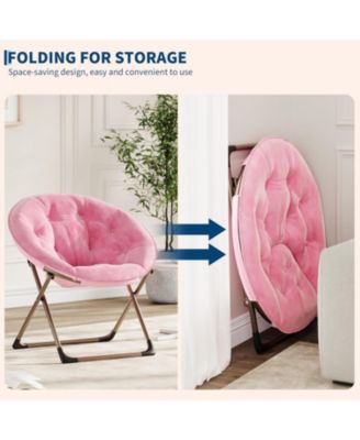 Faux Fur Saucer Chair - Oversized Foldable Moon Chair, 300lb Capacity for Bedroom