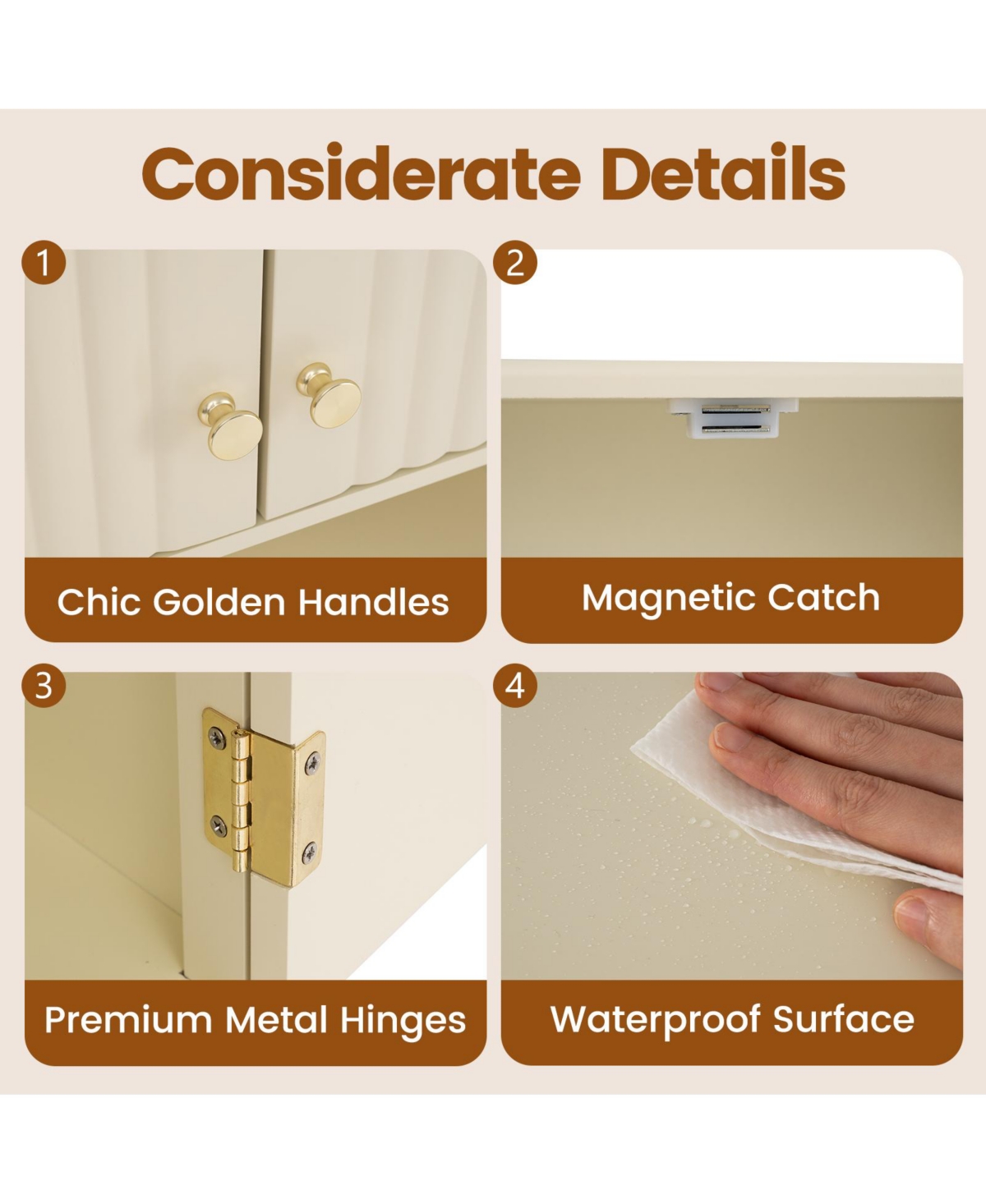 sumyeg Fluted Bathroom Wall Storage Cabinet with Open Shelf Organizer