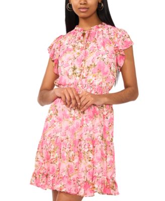 Women's Smocked Waist Tie Crew Neck Dress