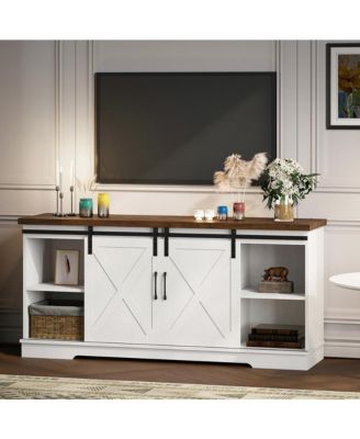 Farmhouse TV Stand, Entertainment Center for 65 Inch TV Media Console Table, Barn Door TV Stand with Storage