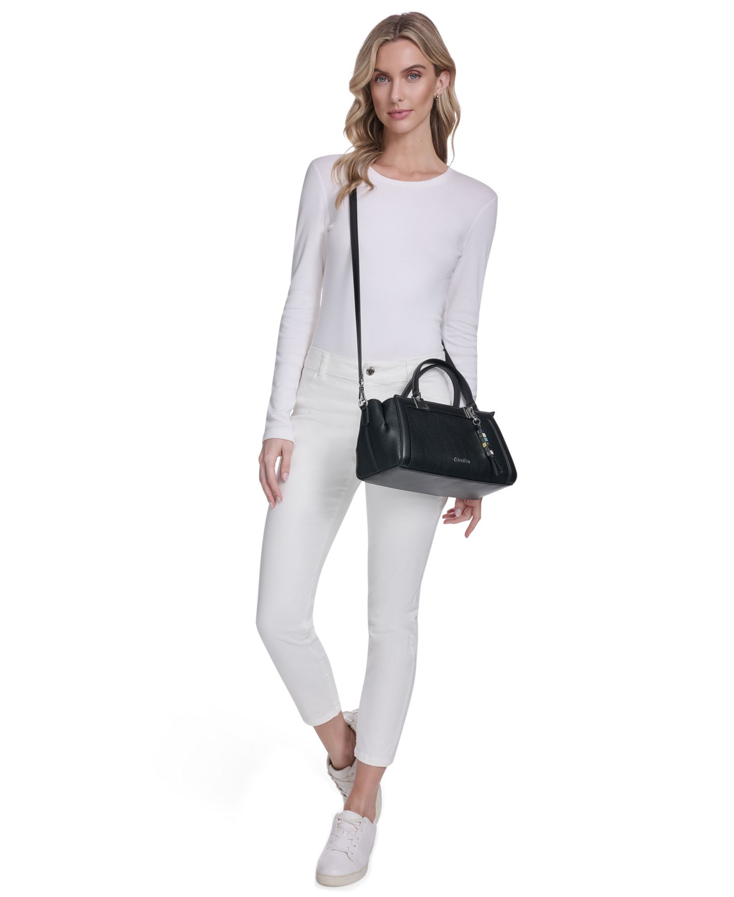 Женская сумка Calvin Klein Jean Top Zipper Satchel with Removable Hangoff, цвет: Чёрный / Серебряный — фото 6