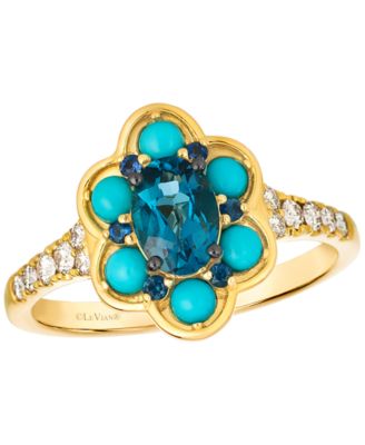 London Blue Topaz (3/4 ct. t.w.), Sapphire (2/25 ct. t.w.), Turquoise (11/25 ct. t.w.) Ring in 14k Honey Gold