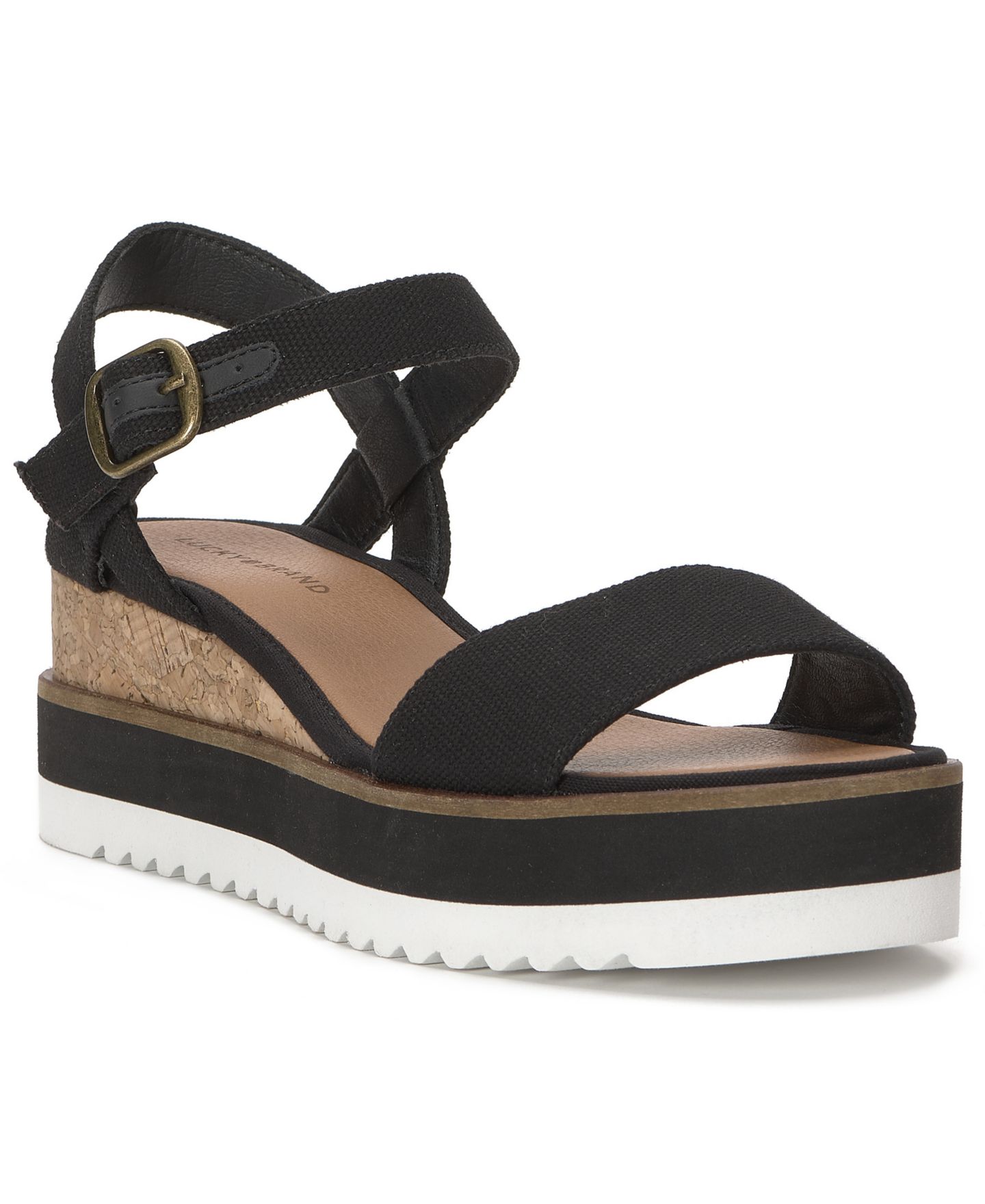 Женские сандалии Lucky Brand Temay Platform Wedge, цвет: Чёрный льняной — фото 1