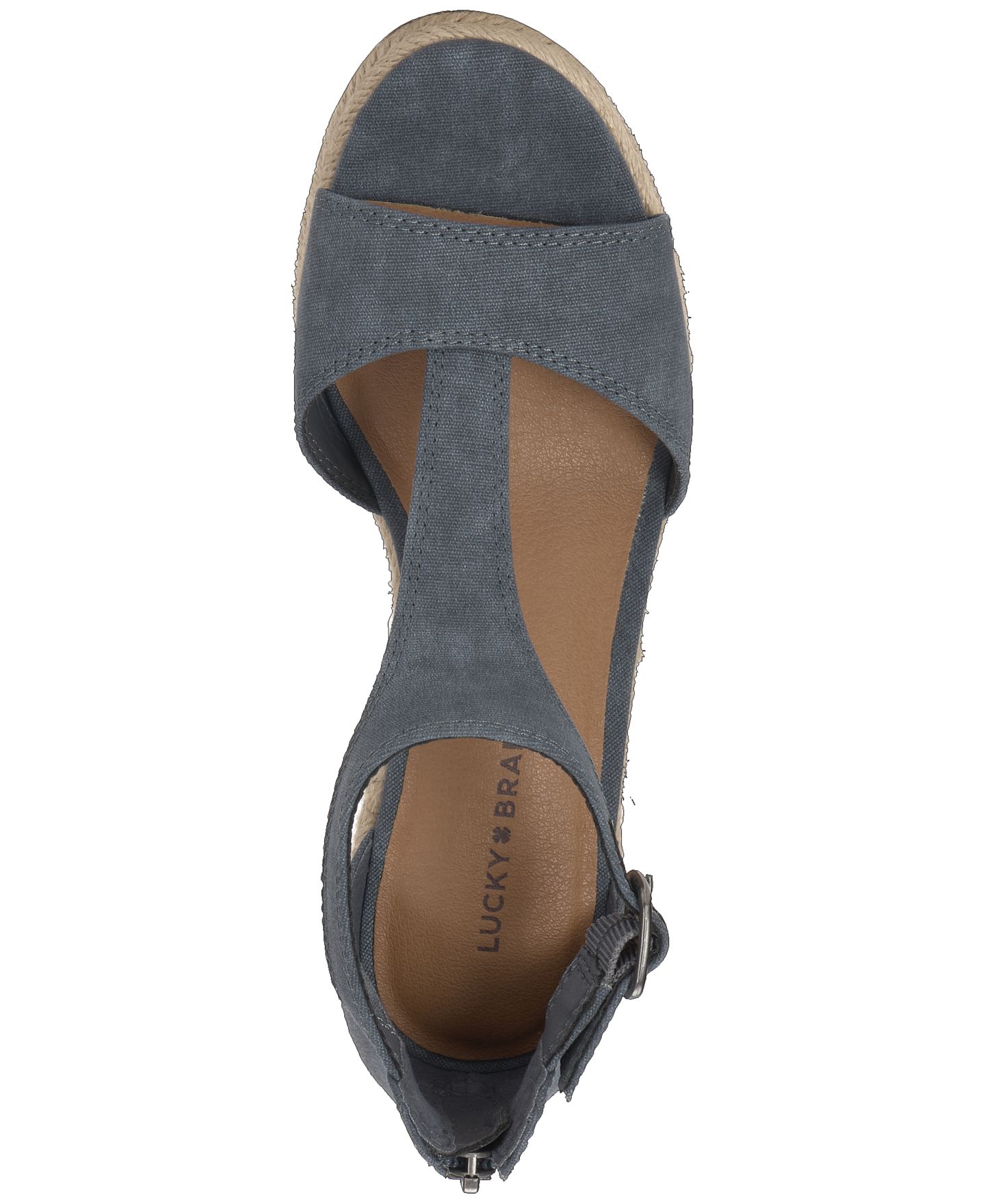Женские сандалии Lucky Brand Cyleste T-Strap Espadrille Wedge, цвет: Тёмно-синий холщовый — фото 4