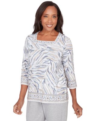 Petite Square Neck Animal Print Border Top