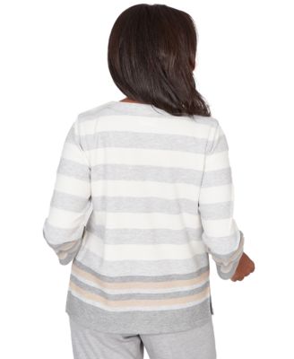 Petite Stripe Embellished Crewneck Top