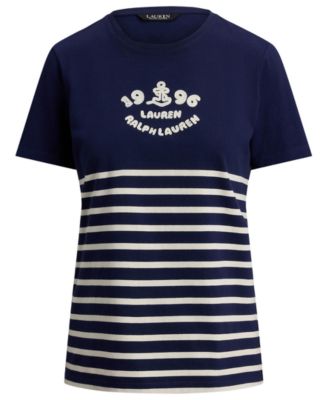 Petite Katlin Striped Embroidered Logo T-Shirt
