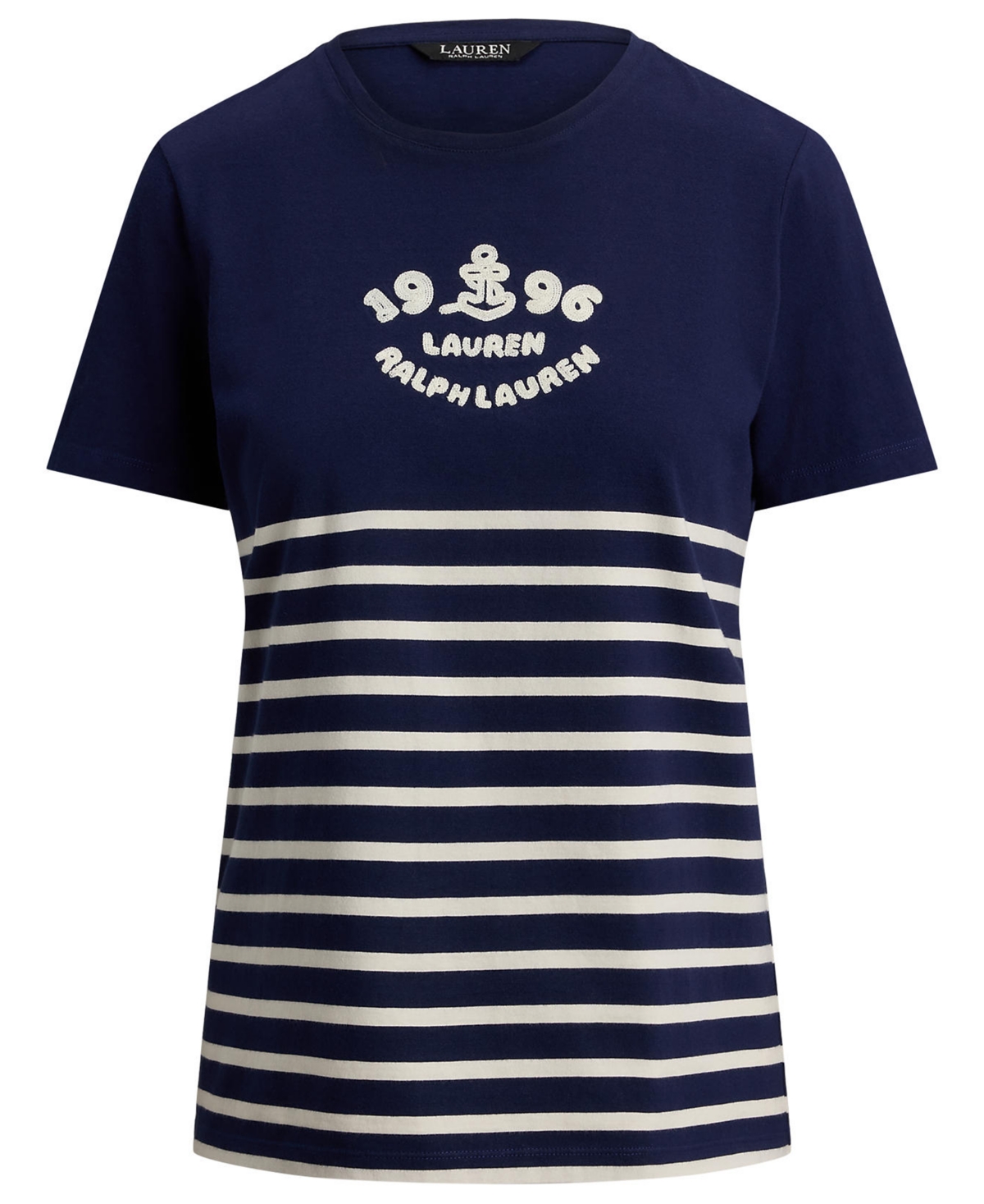 Lauren Ralph Lauren Petite Katlin Striped Embroidered Logo T-Shirt
