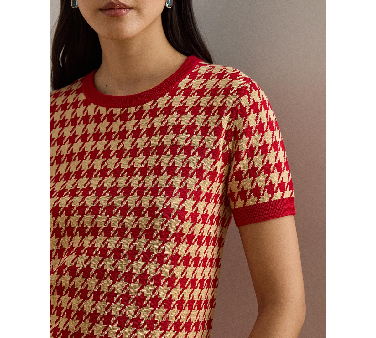 Lauren Ralph Petite Eyelah Houndstooth Short-Sleeve Sweater