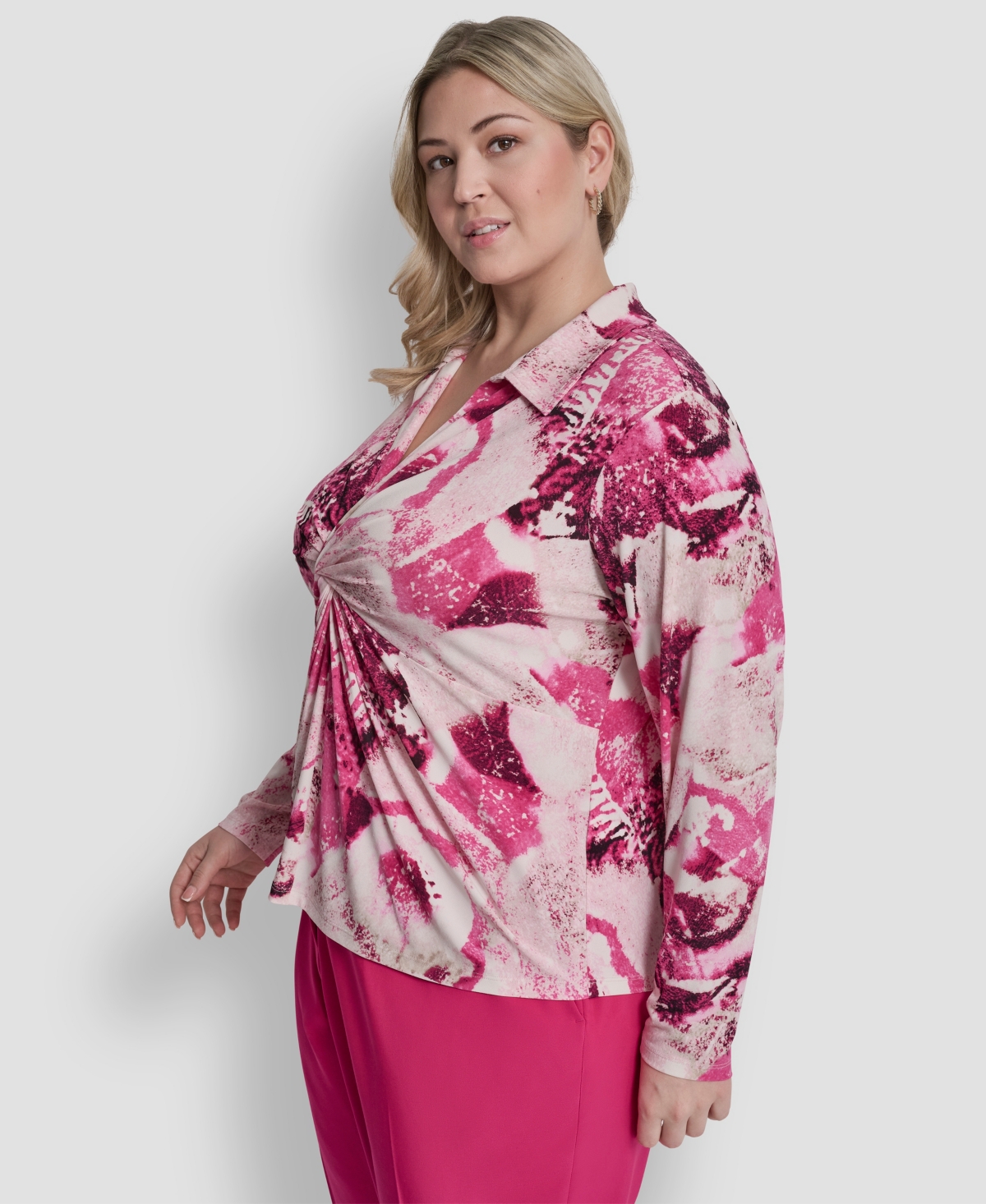 Dkny Plus Collared Long-Sleeve Top