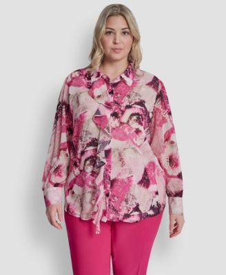 Plus Size Printed Button-Front Top