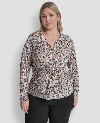Plus Size Long-Sleeve Knot Front Top