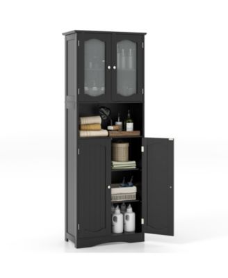 64.5 Inch Tall Bathroom Storage Cabinet with Frosted Glass Doors and Shelves