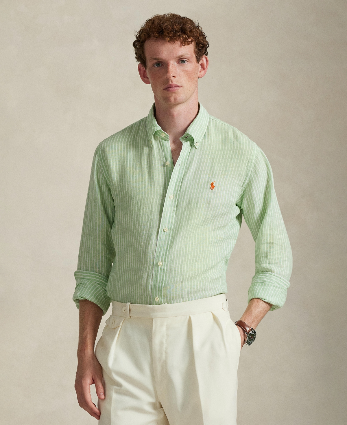Polo Ralph Lauren Men's Classic Fit Linen Shirt - Essex Green White