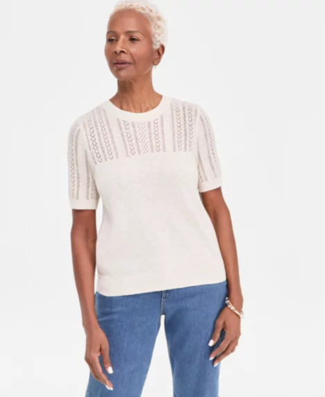 Petite Short-Sleeve Crew Neck Sweater - Shiitake
