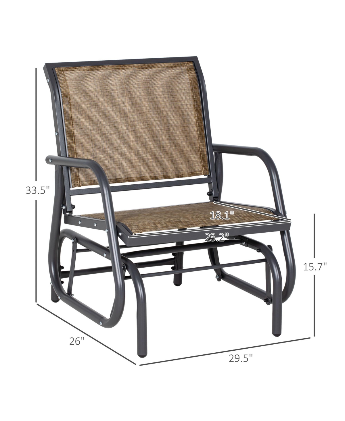 Flynama Light Mixed Brown Outsunny Porch Glider Set of 2 Metal Frame Mesh Fabric Curved Armrests for Garden Poolside Backyard Balcony