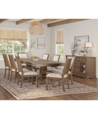 Alverton 9-Pc. Wood Rectangular Table with Upholstered Side Chairs Dining Set