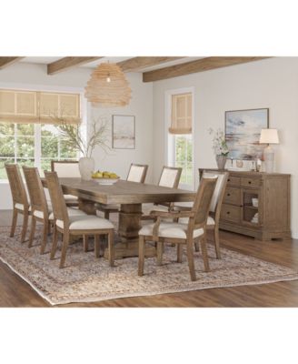 Alverton 9-Pc. Wood Rectangular Table and Upholstered Side Chairs and Arm Chairs Dining Set