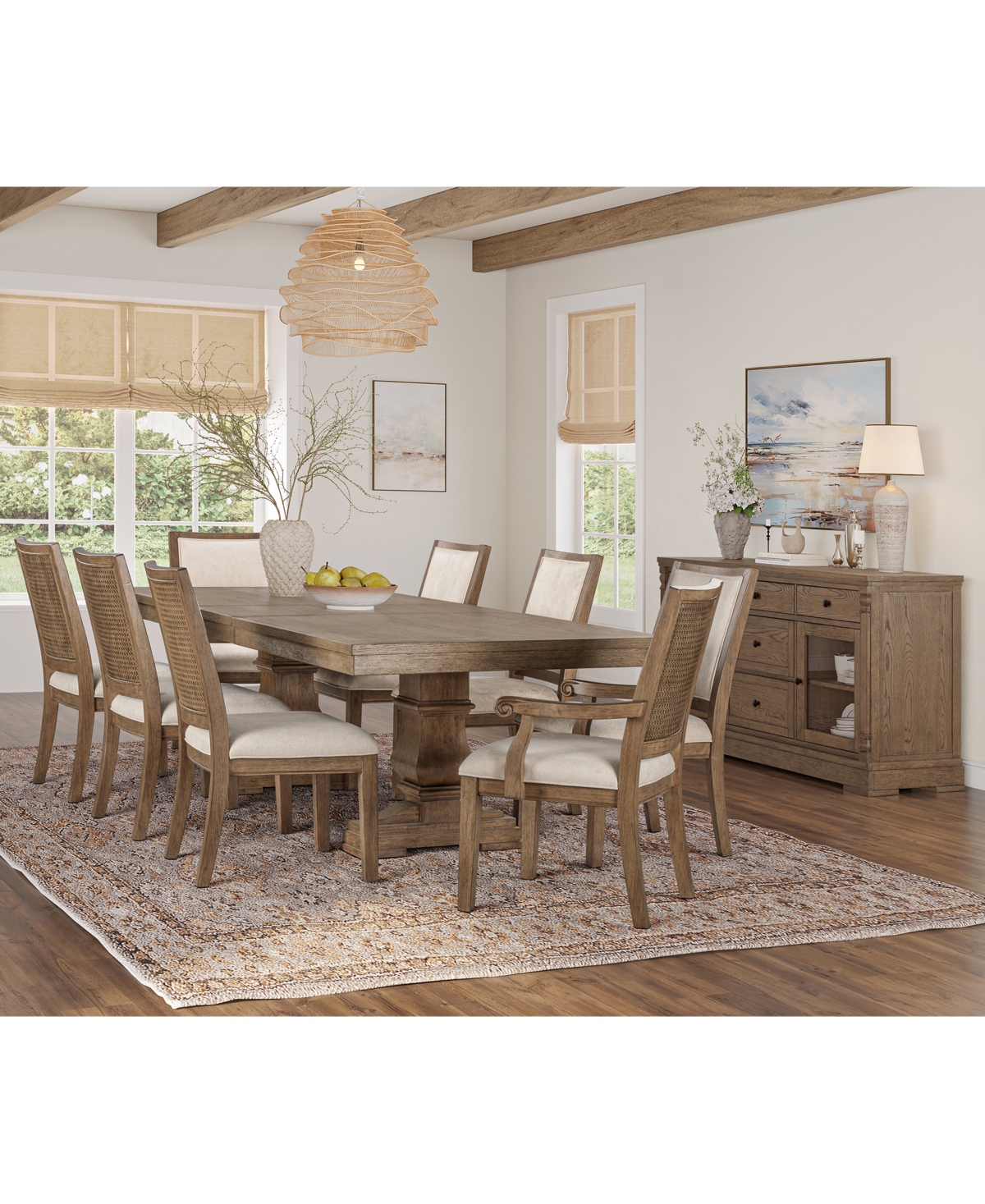 Furniture Alverton 9-Pc. Wood Dinning Set (Rectangular Table and 6 Upholstered Side Chairs and 2 Arm Chairs)
