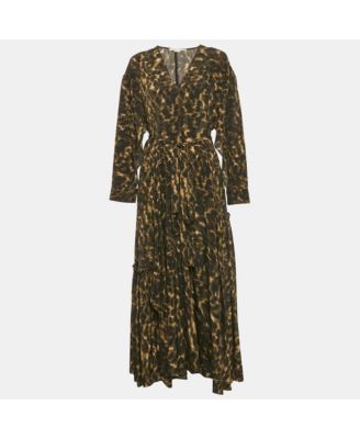 Women's Green Abstract Print Silk Flare Dress