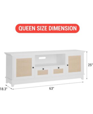 Rattan TV Stand, Boho Entertainment Center for 65 Inch TV, TV Console with 2 Cabinets & Adjustable Shelf