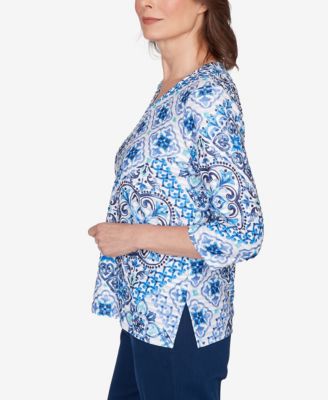 Petite Mykonos Aegean Tile V Neck Top