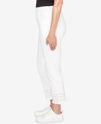Petite Mykonos Geometric Embroidered Super Stretch Denim Ankle Pants