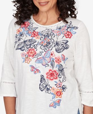 Petite Austin Embroidered Butterfly Crew Neck Knit Top