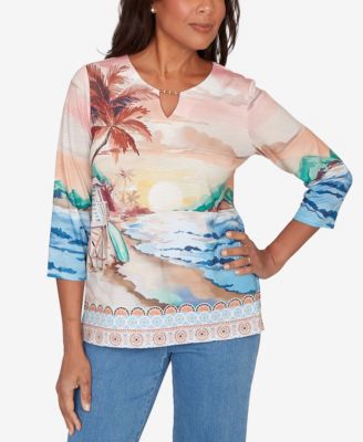 Petite Beachcomber Sunset Beach Scenic Split Neck Top