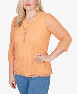 Petite Beachcomber Bright Popcorn Mesh Top with Necklace