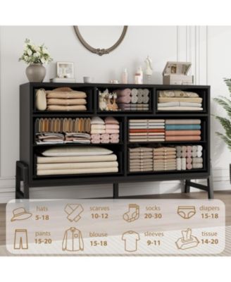 7 Dresser for Bedroom, Freestanding 52 in Wide Drawer Dresser with Storage, Wooden Closet Storage Chest for Living Room