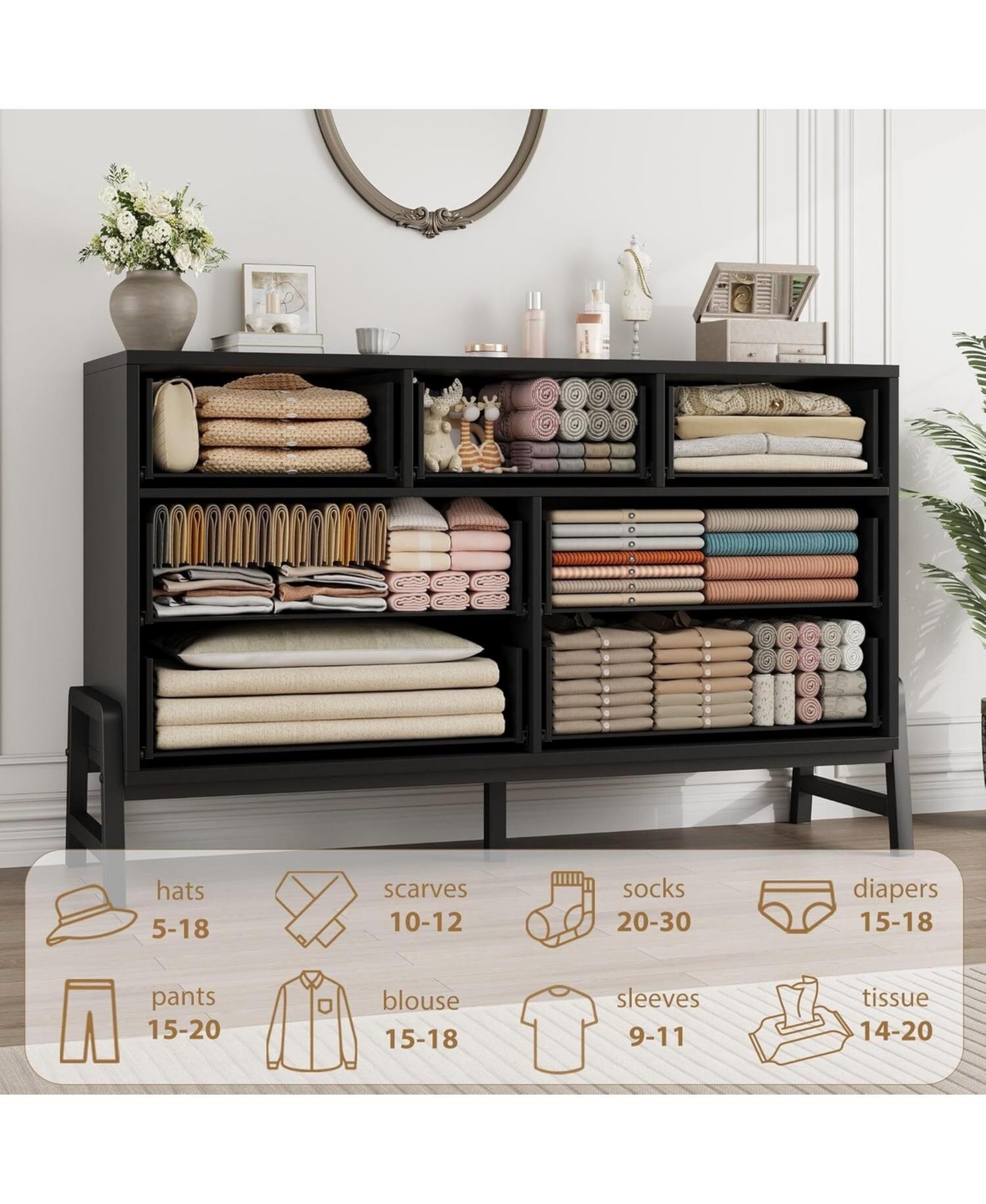 gaomon 7 Dresser for Bedroom, Freestanding 52 in Wide Drawer Dresser with Storage, Wooden Closet Storage Chest for Living Room