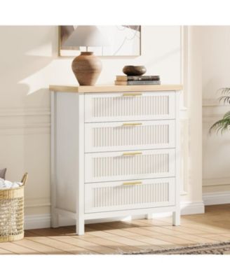 Fluted Drawers Dresser for Bedroom Tall Chest of Dressers for Closet Fluted Drawers with Metal Handle, Clothes Storage Cabinet