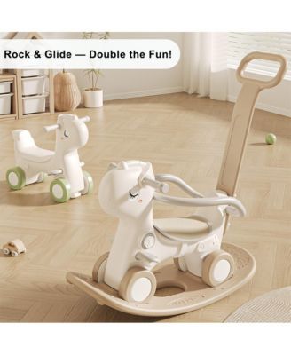 4-in-1 Musical Rocking Horse for Toddlers, Converts to Ride-On Toy, Walker & Balance Board