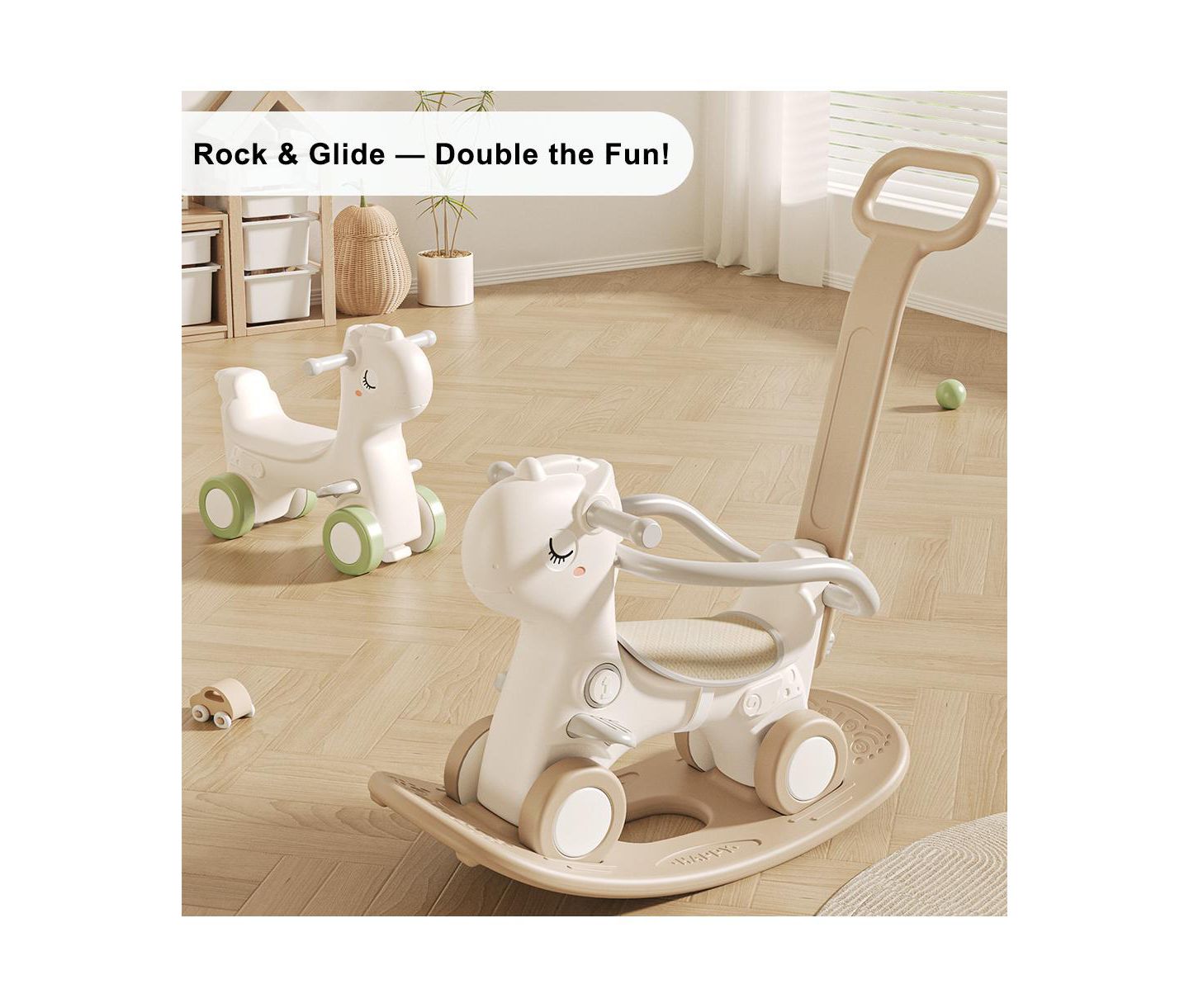 Детская игрушка Bruce & Shark 4-in-1 Musical Rocking Horse, Converts to Ride-On, Walker & Balance Board, 80 lbs, Ages 1+, цвет: Коричневый — фото 2