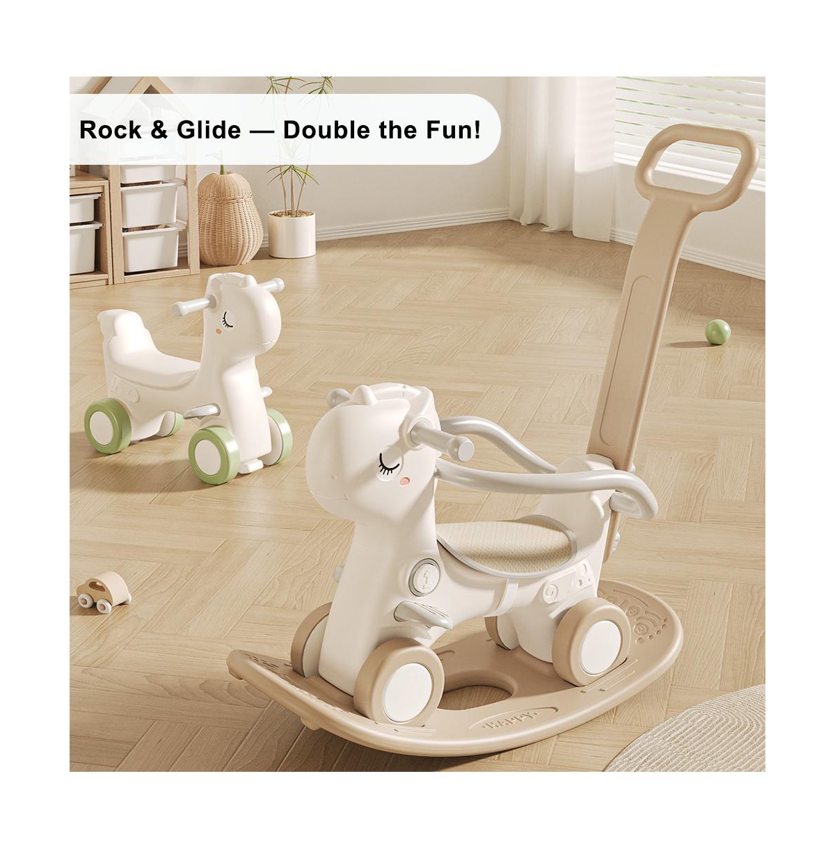 Bruce & Shark 4-in-1 musical rocking horse for toddlers, converts to ride-on, walker, board."
