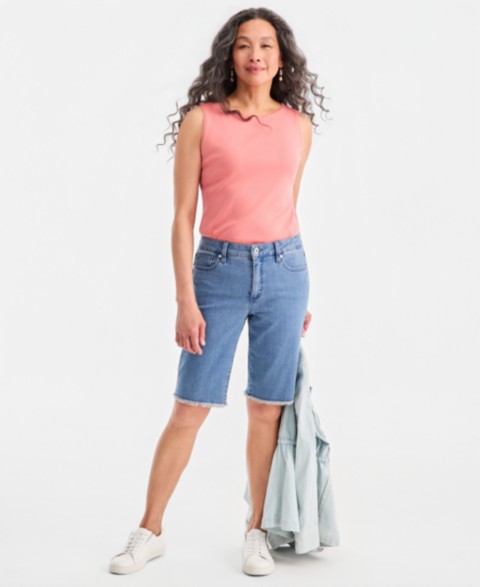 Женские шорты Style & Co Women's Mid-Rise Raw-Edge Bermuda Jean Shorts