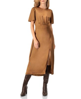 Women's Short Sleeve Satin Midi Dress