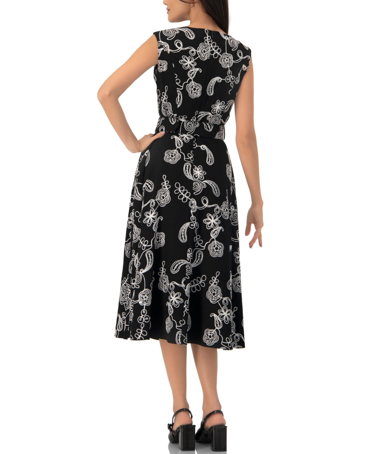 Ivonne Women's Embroidered Belted Midi Dress