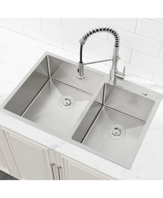 33inchx19inch Overmount Double Bowl Brushed 304  Stainless Steel Handmade Embedded Kitchen Sink Only
