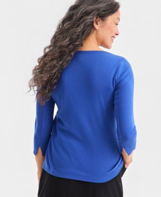 Women's Pima Cotton 3/4-Sleeve Boat-Neck Top