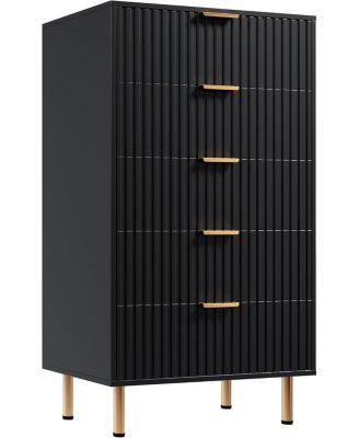 Fluted 5 Drawer Storage Dresser, Tall Chest with Deep Drawers and Wide Top, Wooden Organizer for Living Room or Kids Room