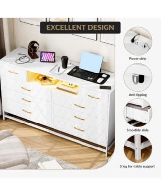8 Drawer Dresser for Bedroom, Pink Dresser with Led Light, 55 Inch Tv Stand Dressers with Power Outlet