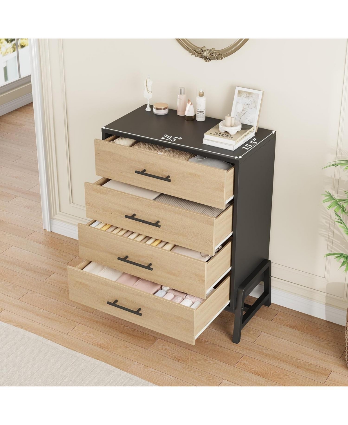 gaomon 38.6" Tall 4-Drawer Freestanding Dresser, Wooden Storage Chest for Bedroom, Entryway & Living Room, Natural Oak