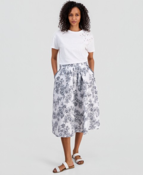 Женские юбки Nautica Women's Cotton Toile Elastic-Waist Midi Skirt