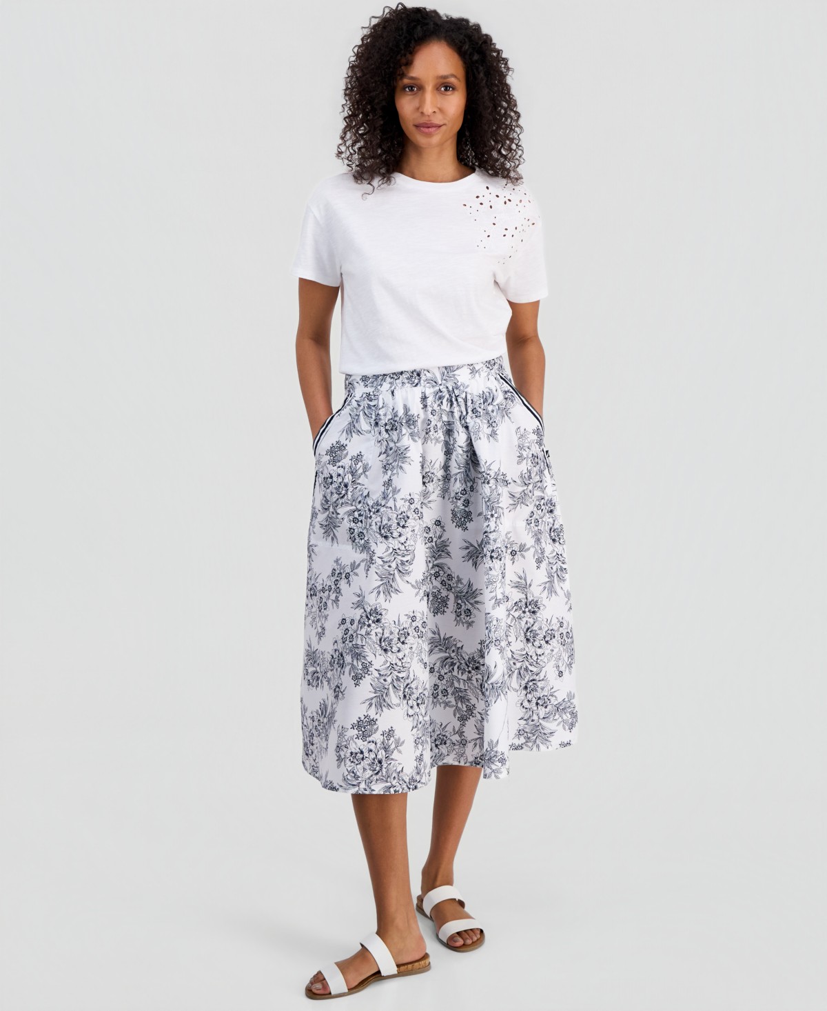 Женские юбки Nautica Women's Cotton Toile Elastic-Waist Midi Skirt — фото 1