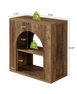 3-Tier End Table Set of 2, Small Wooden Side Table with Open Storage Shelf for Living Room, Rustic Narrow Night Stand, Bedside Table