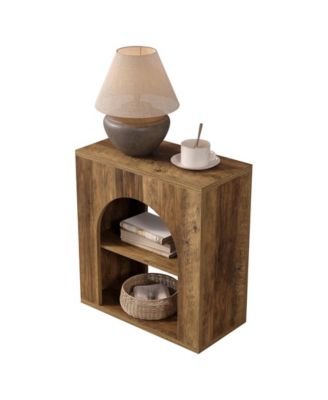 3-Tier End Table Set of 2, Small Wooden Side Table with Open Storage Shelf for Living Room, Rustic Narrow Night Stand, Bedside Table